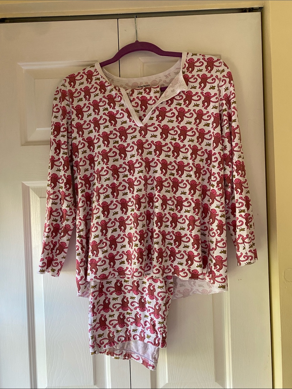 Roller Rabbit White Pajama Set with Pink Monkey Print